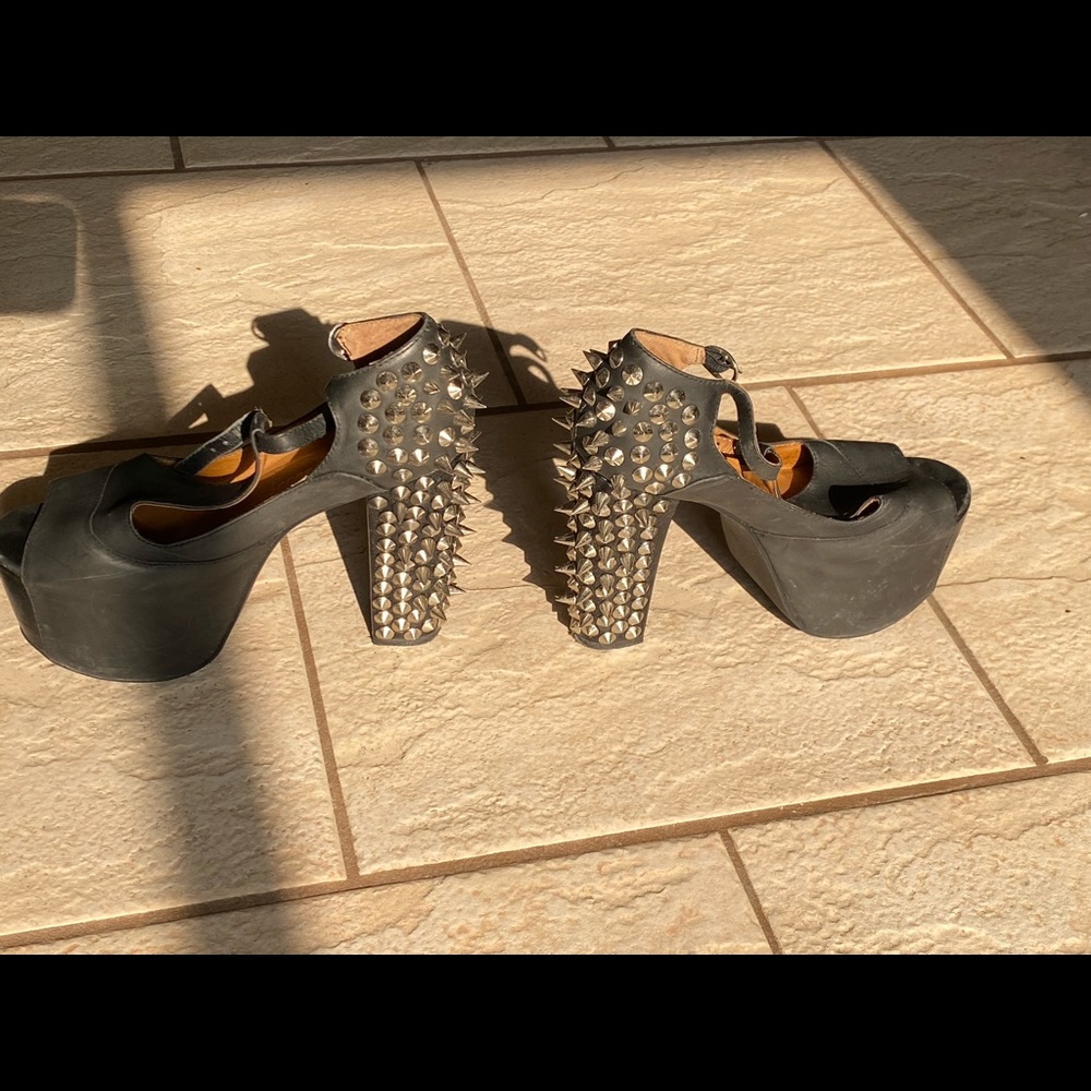 Jeffrey Campbell Black Leather Spike Platform - Picture 4 of 8